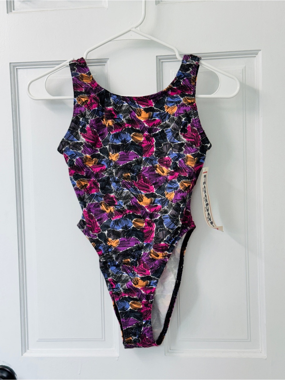 Vintage 90s Reebok Sport Abstract Neon One Piece Swimsuit NWT USA